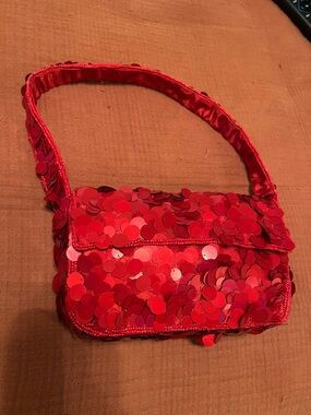 LOFT Red Sequin Mini Shoulder Bag